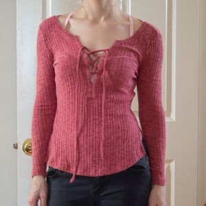 Lucky Brand red stretchy lace up top